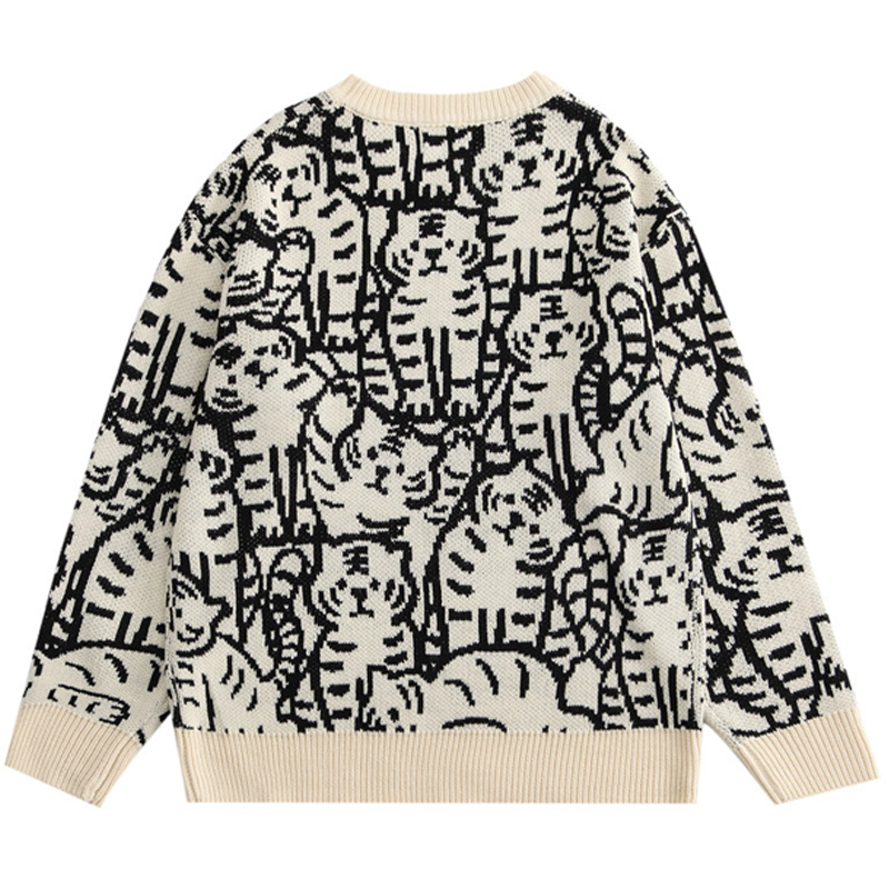 Harajuku Vintage Streetwear Sweaters Men Pullover Cartoon Tiger Pattern Knitted Jumpers Autumn Couple Casual Loose Tops Men 220819