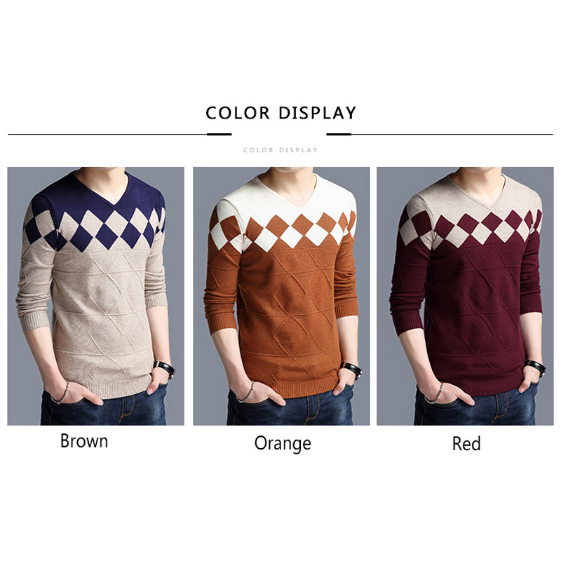 BROWON Autumn Vintage Sweater Men Collarless Sweater Christmas Sweaters Fashion V-neck Casual Slim Sweaters Men for Business 220819