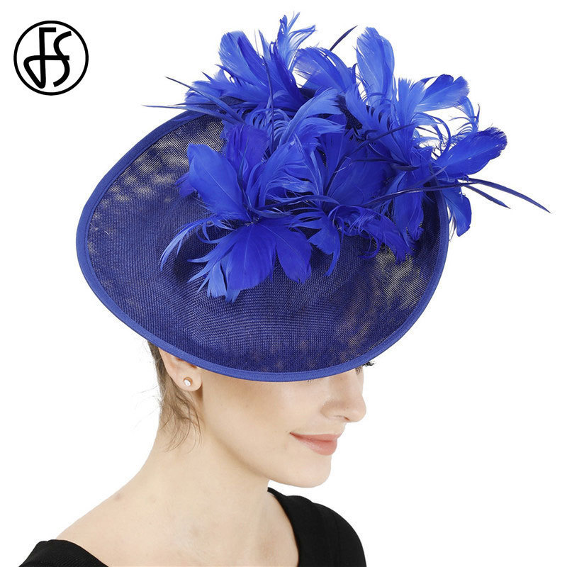 FS Fascinators Grey Church Sinamay Hat With Feather Fedora Hats For Women Derby Cocktail Party Bridal Ladies Church Hats 220819