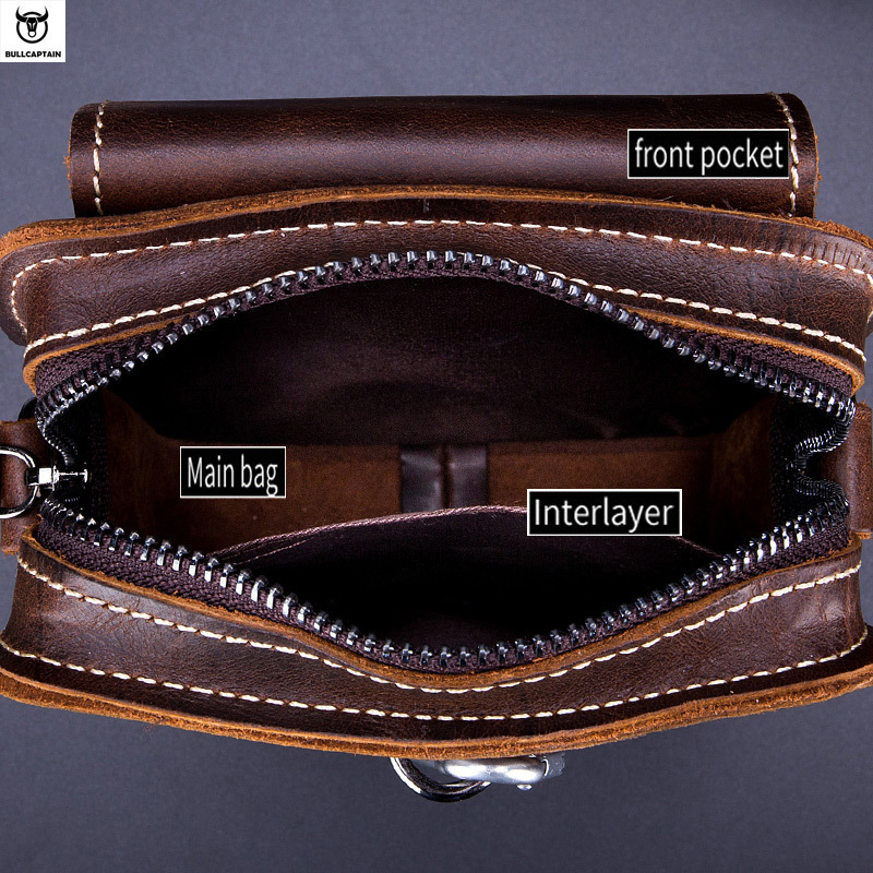 BULLCAPTAIN Crazy horse leather Male Waist Pack Phone Pouch Bags Waist Bag Mens Small chest Shoulder Belt Bag back pack075 220819