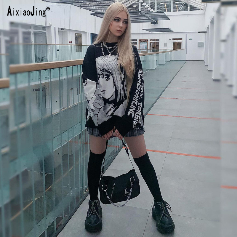 Women's Hip Hop Street Style Harajuku Sweater Spring Summer Retro Japanese Anime Girls Knit Cotton Pullover Sweater Ladies 220819