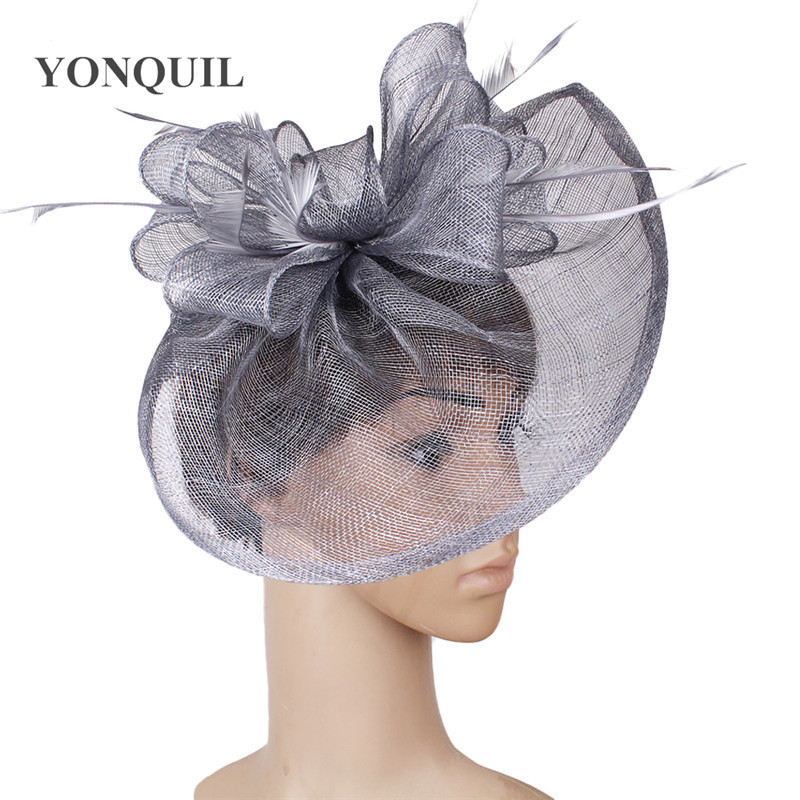 Vintage Elegant Navy Blue Fedora Cap Shapeau Hat Wedding Fascinators Feather Loop Headwear Ladies Female Hair Accessories SYF278 220819