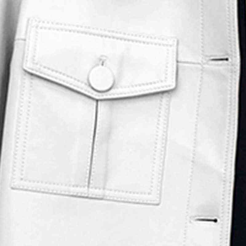 Nerazzurri Spring short light white leather jacket for women peter pan collar long sleeve Casual leather jackets for women 2021 T220810