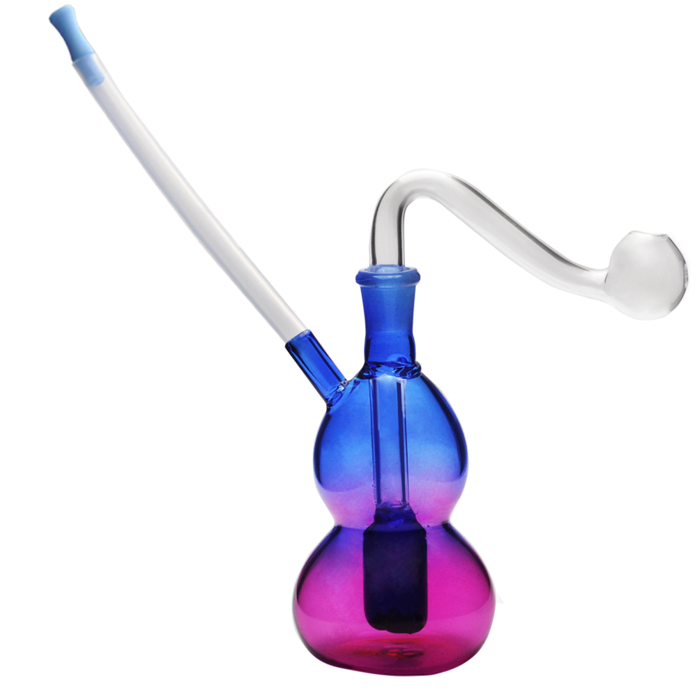 10mm Female Purple Gourd Shape Oil Burner Glass Bubbler Smoking accessory Water Pipe Bong with glass bowl Silicone Whip Mouthpiece