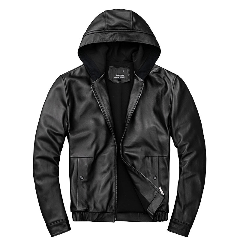 Men's Hooded Leather Jacket 100 Genuine Sheepskin Motorcycle Black Coat Male Hoodies Clothes Spring Hat Leather Jacket Men 220819