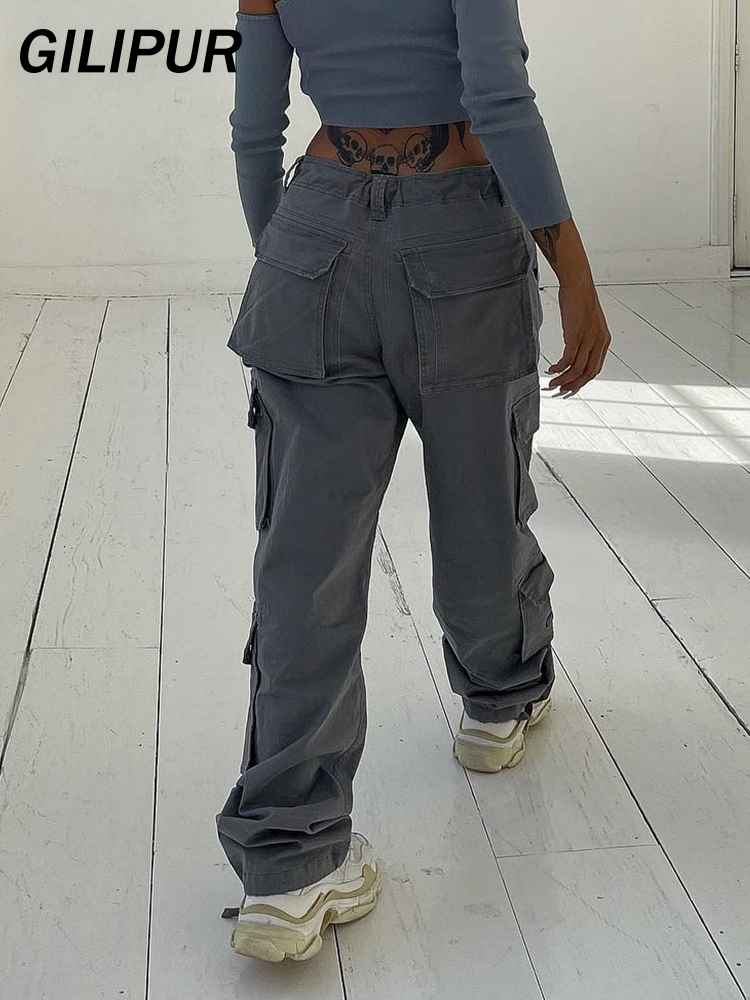 Cargo Pants Women High Waist Denim Overalls Casual Baggy Vintage Y2k Streetwear Wide Leg Trousers Fashion Straight Jeans 220819