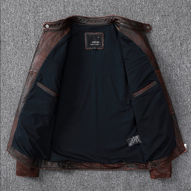 Vintage Style Mens Cowhide Clothes Biker Genuine Leather Jacket Fashion Brown Leather slim coat men 220819
