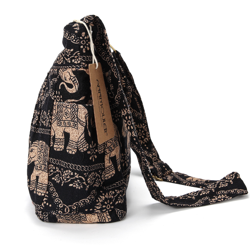 Annmouler Large Women Shoulder Bag Cotton Fabric Crossbody Tribal Elephant Print Hobo Soft Adjustable Messenger 220819
