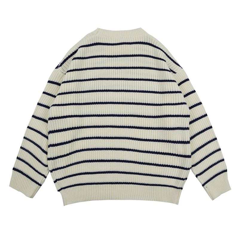 Letter Embroidery Striped Round Neck long-sleeved Sweater Men's Fall knit pullover Korean Casual Oversize Couple Sweaters 220819