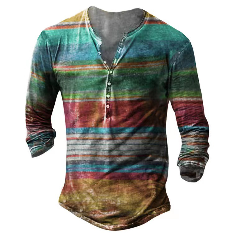 Vintag Fashion Men T-shirt Ethnic Pattern Printed Button Long Sleeve Spring Autumn Oversize T Shirt Men Camiseta Mujer 220819