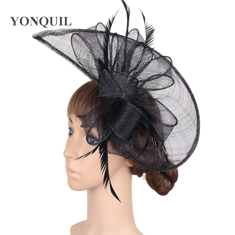 Vintage Elegant Navy Blue Fedora Cap Shapeau Hat Wedding Fascinators Feather Loop Headwear Ladies Female Hair Accessories SYF278 220819