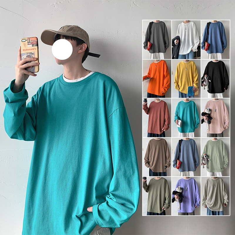 100% Cotton Oversize Men's Women T-shirt Man Long sleeves Pure Color Men t shirt T-shirts For Male Female Tops 220819