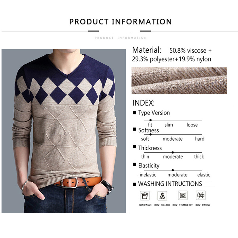 BROWON Autumn Vintage Sweater Men Collarless Sweater Christmas Sweaters Fashion V-neck Casual Slim Sweaters Men for Business 220819