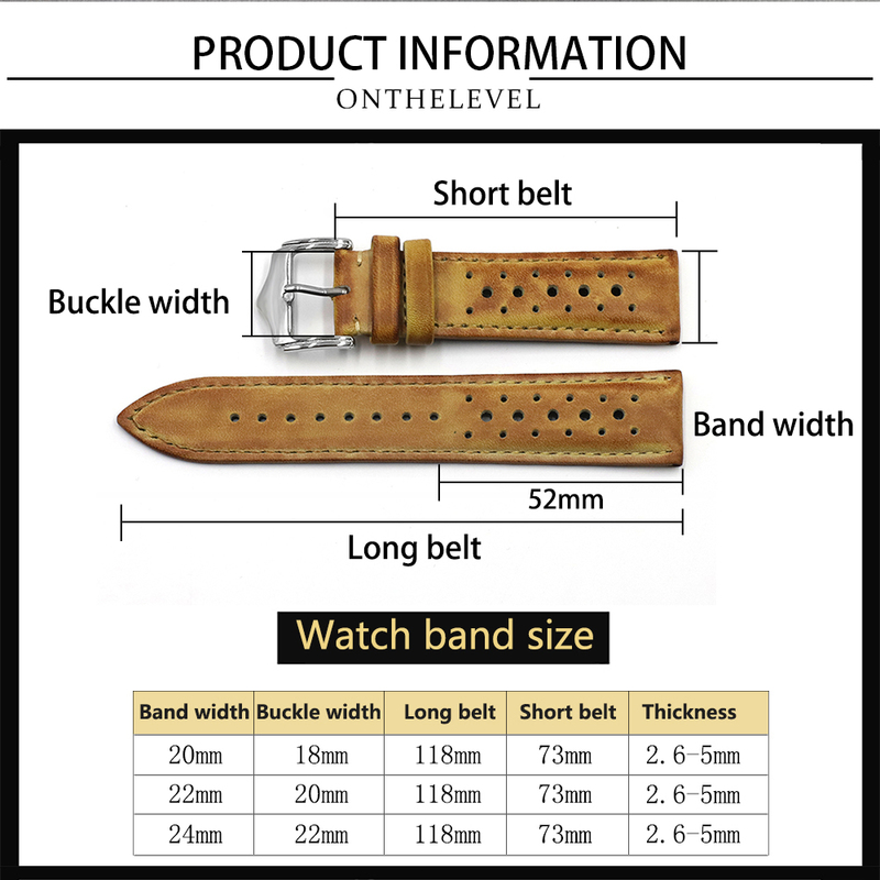 Onthelevel 18mm 20mm 22mm 24mm Genuine Leather Watch Strap Bands Black Blue Brown Multi Colors High Quality Men's Watch Band 220819