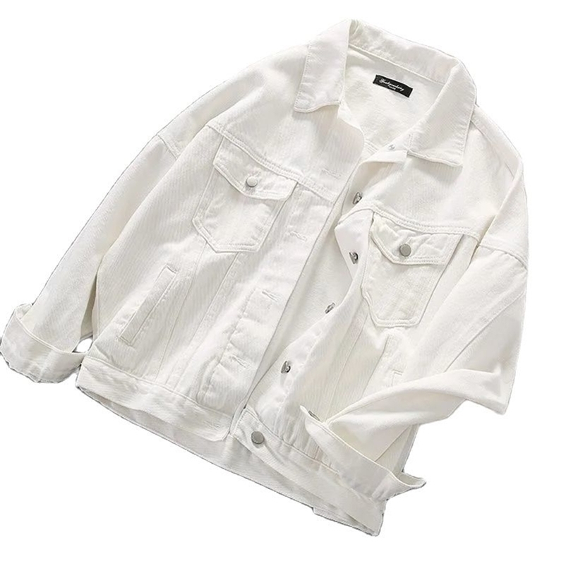 White Denim Jacket Women's Autumn Coat The Large Size Fashion Solid Color Loose All-match Lapel Black Women Clothing 220818