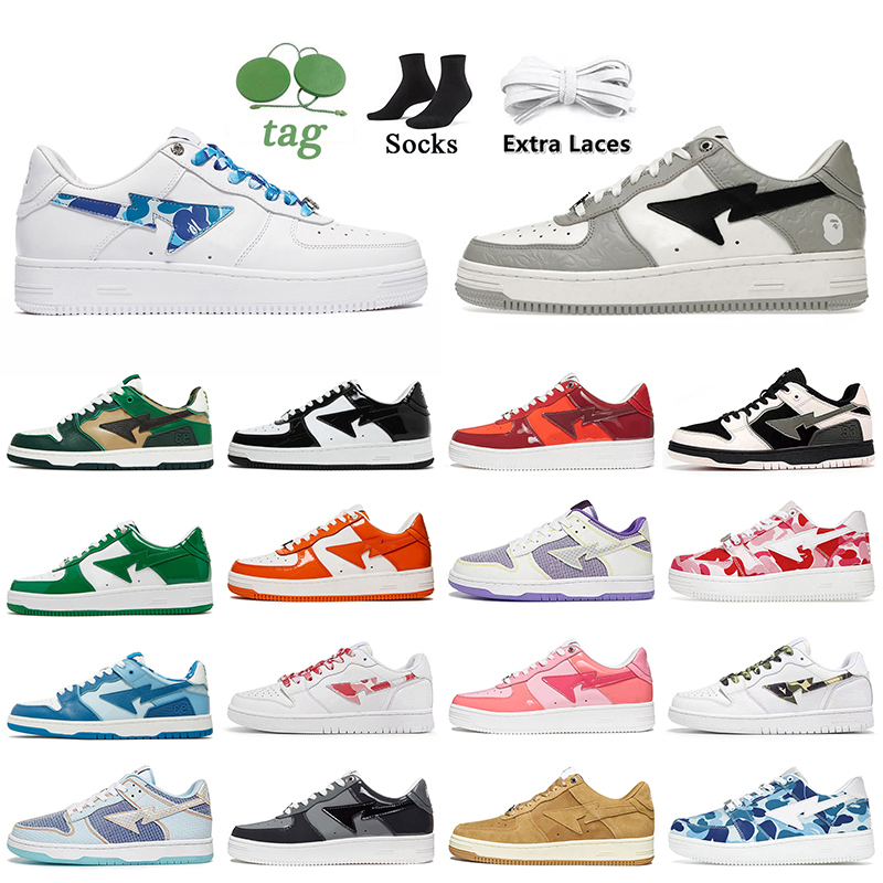 

ABC Camo Blue White Bapesta Shoes 2022 Women Mens Bapestas Baped SK8 Sta Grey Black Color Camos Combo Pink Green Orange Designer Platform Sneakers Trainers size 36-45, C10 patent leather black 36-45