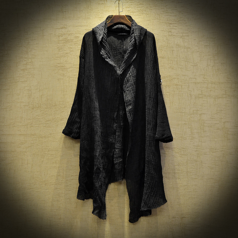Translucent Linen cloak Thin Trench Men Gothic long coat Stranger things mysterious Dustcoat Men Cardigan Spring summer jacket 220818