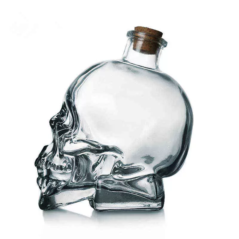 Crystal Water Bottle Skull Decanter Liquid Glass Bottle With Wooden Cork Skull Glass For Beer Wine Whiskey Scotch Vodka Bar Tool