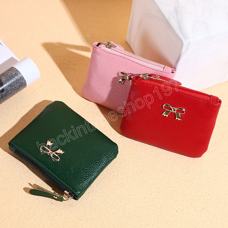 Bow-knot Zipper Coin Purse Soft Leather Small Money Bag Litchi Pattern Simple All-match Sweet Fresh Portable Coin Purse