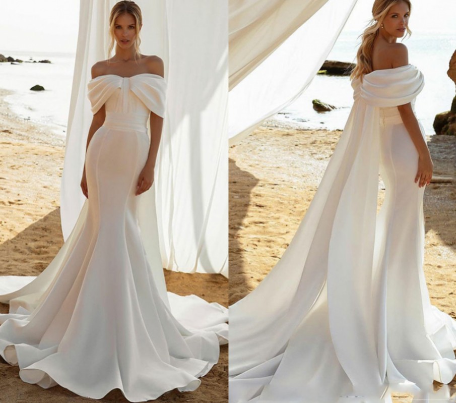 New Off The Shoulder Mermaid Wedding Dresses Sleeveless Soft Satin Bridal Gown Illusion Back Vestido De Noiva