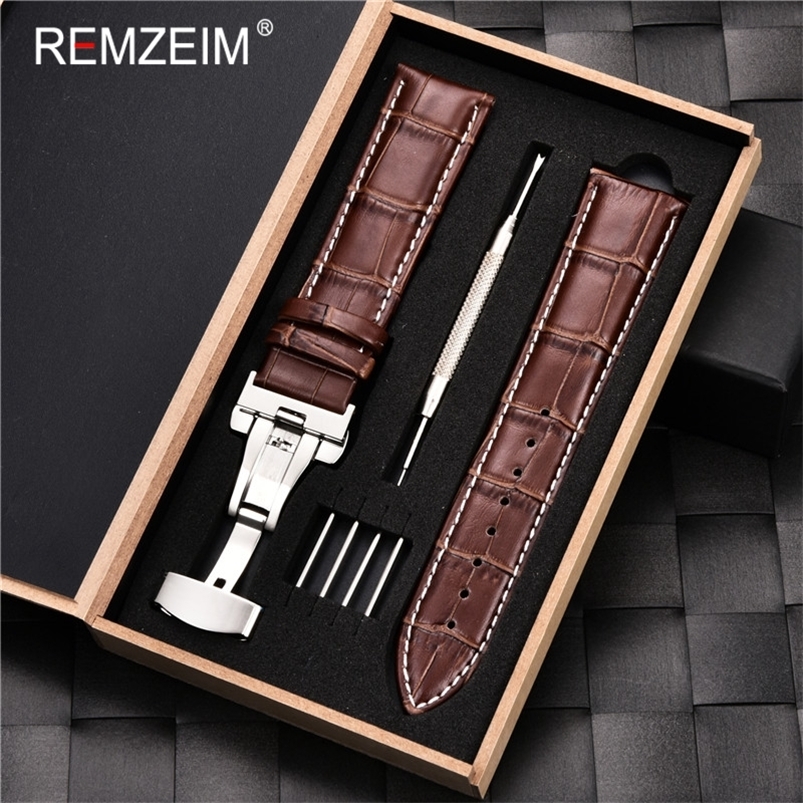REMZEIM Watchband 16 17 18 19 20 21 22 23 24mm Calf Genuine Leather Strap Watch Band With Watchband Box Watch Accessories 220819
