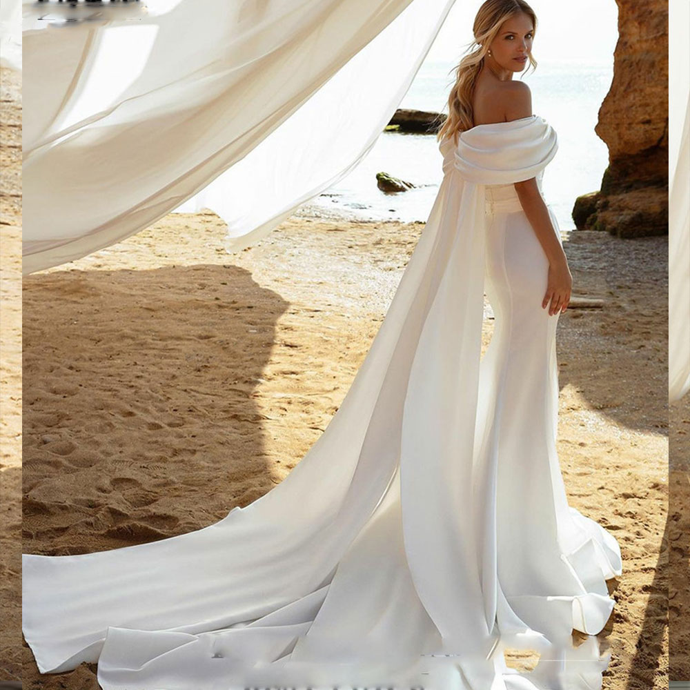 New Off The Shoulder Mermaid Wedding Dresses Sleeveless Soft Satin Bridal Gown Illusion Back Vestido De Noiva