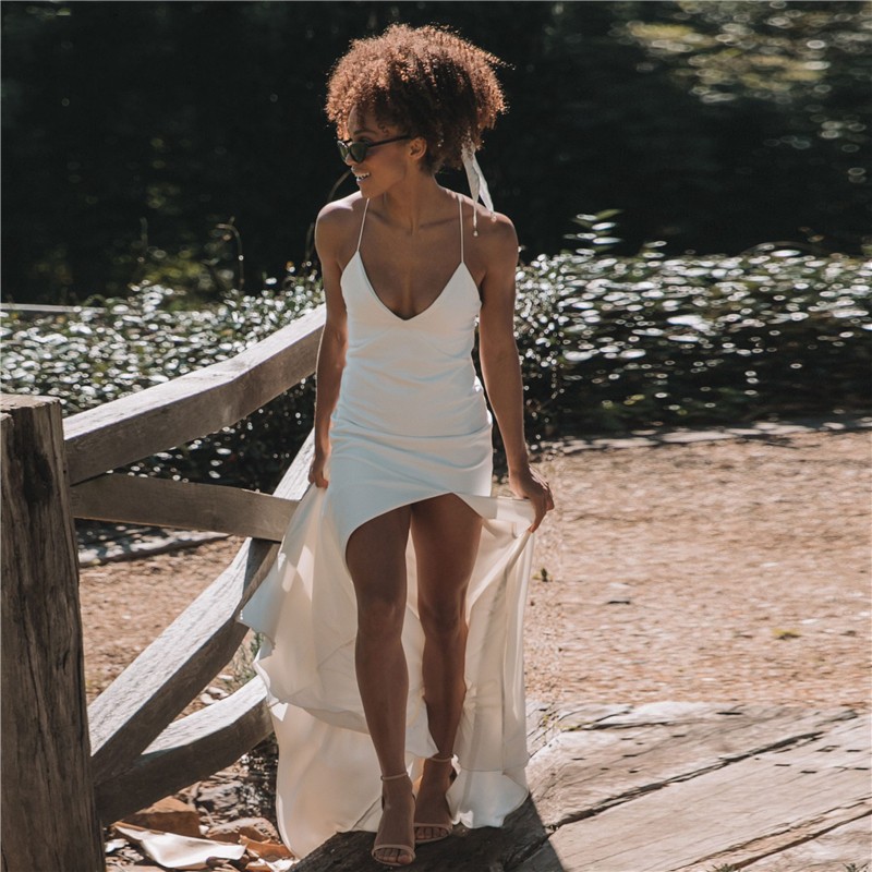 Sexy Beach Wedding Dresses Mermaid Boho Bride Dress Spaghetti Straps Slit Backless Simple Bohemian Bridal Gowns Vestido De Noiva