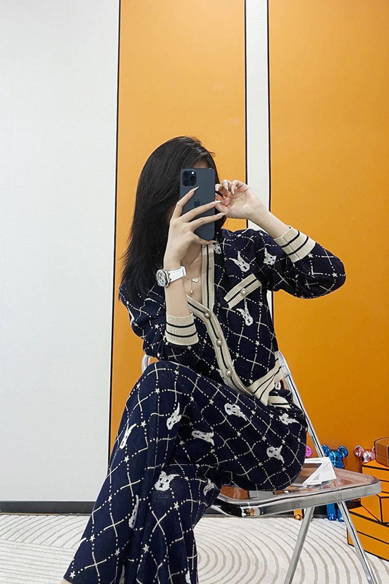 Knited Two Piece Set Women Autumn Winter Clothing Sets Casual Long Sleeve Sweater Cardigan Wide Leg Long Pants Suits 220819