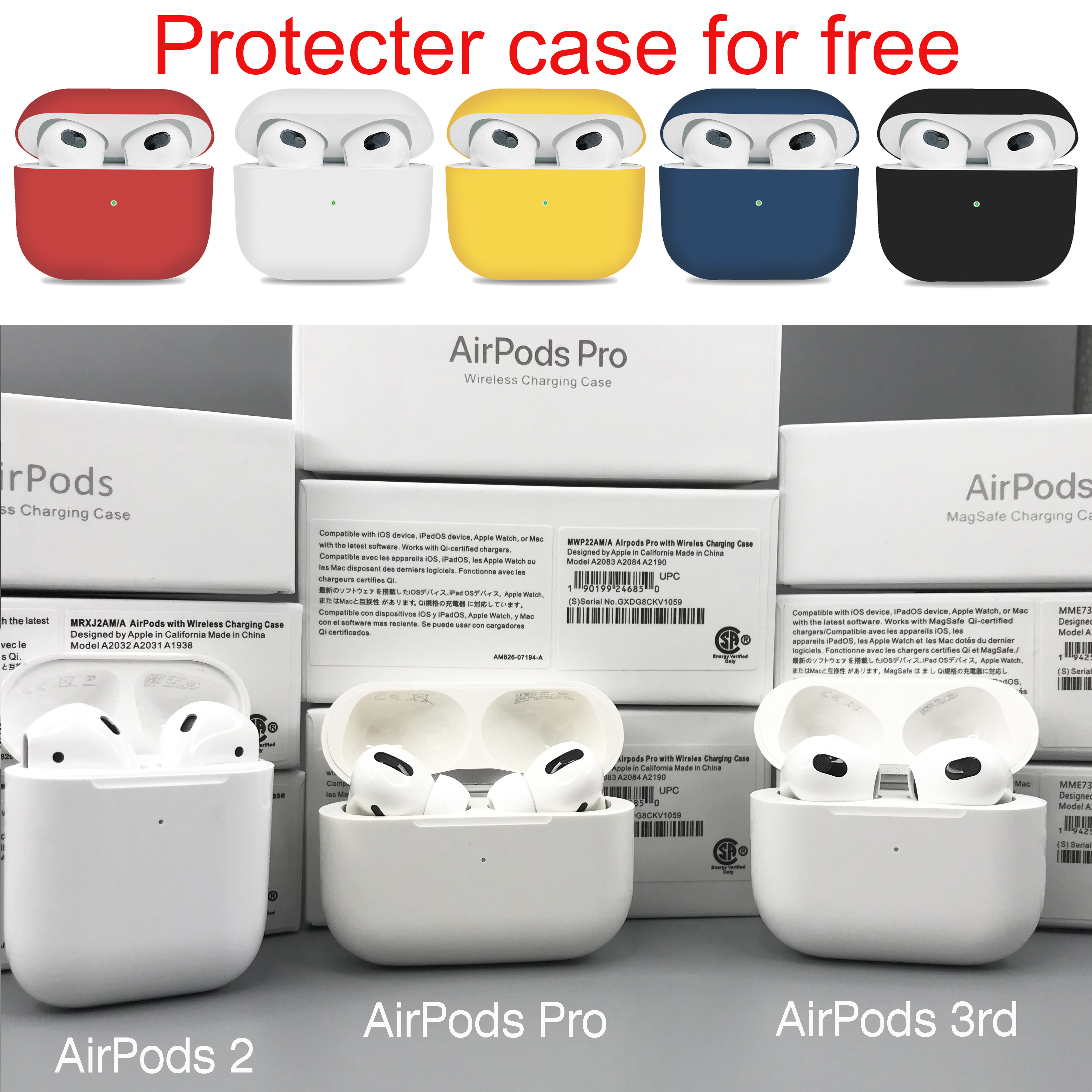 Generation 3 Airpod Pros Gen 3 AP3 earphones H1 Chip GPS Renamed Wireless Charging Bluetooth Headphones Pods 2 AP2 Earbuds 2nd Generation with Valid serial number, Red cover