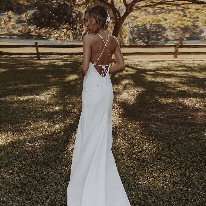 Sexy Beach Wedding Dresses Mermaid Boho Bride Dress Spaghetti Straps Slit Backless Simple Bohemian Bridal Gowns Vestido De Noiva