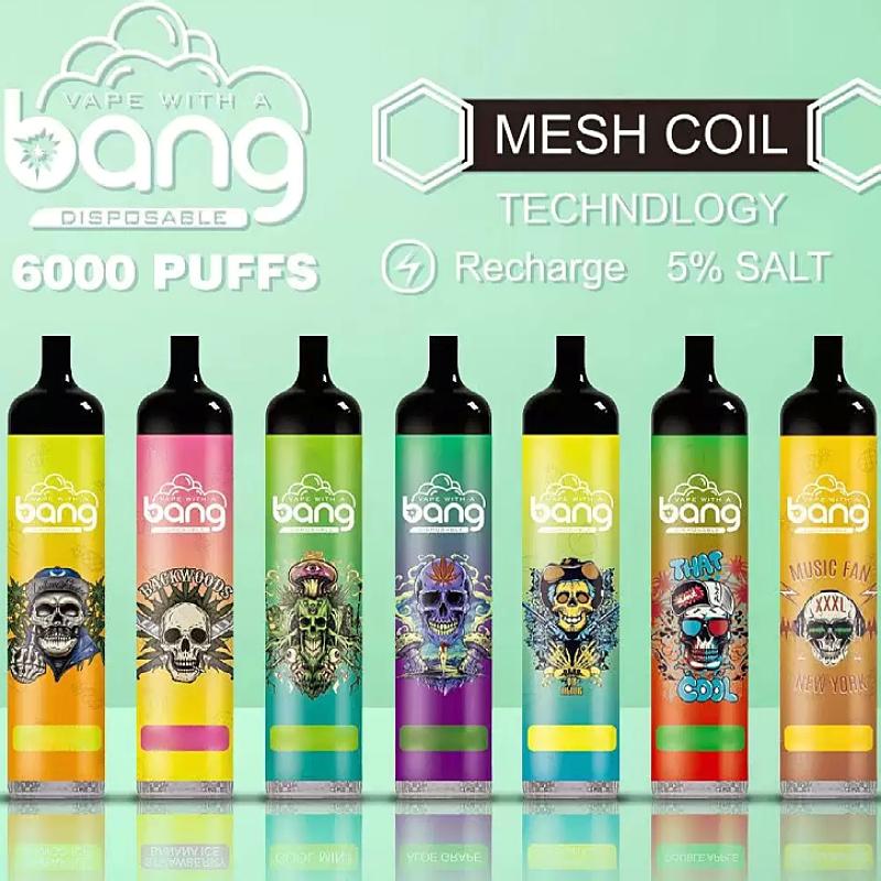 Original Bang Mesh Coil 6000 Puffs Bars Disposable Vape Pen E Cigarettes With 1100mAh Rechargeable Battery 14ml Prefilled Pods Vs Toronado 6000
Original Bang Mesh Coil 6000 Puffs Bars Disposable Vape Pen E Cigarettes With 1100mAh Rechargeable Battery 14ml Prefilled Pods Vs Toronado 6000