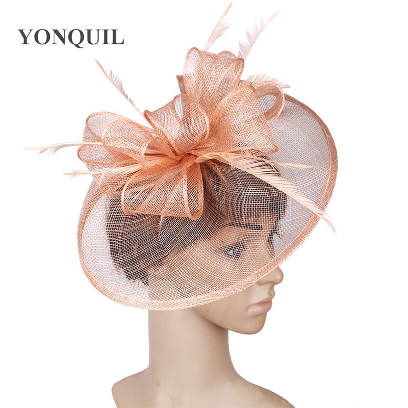 Vintage Elegant Navy Blue Fedora Cap Shapeau Hat Wedding Fascinators Feather Loop Headwear Ladies Female Hair Accessories SYF278 220819