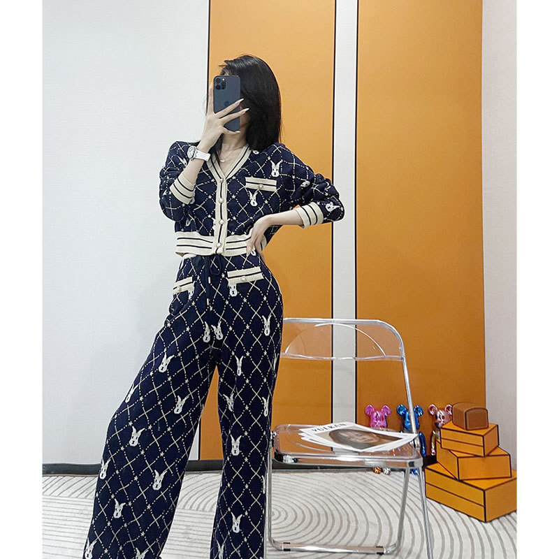 Knited Two Piece Set Women Autumn Winter Clothing Sets Casual Long Sleeve Sweater Cardigan Wide Leg Long Pants Suits 220819