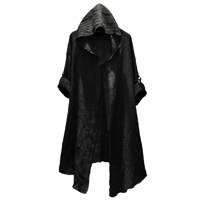 Translucent Linen cloak Thin Trench Men Gothic long coat Stranger things mysterious Dustcoat Men Cardigan Spring summer jacket 220818