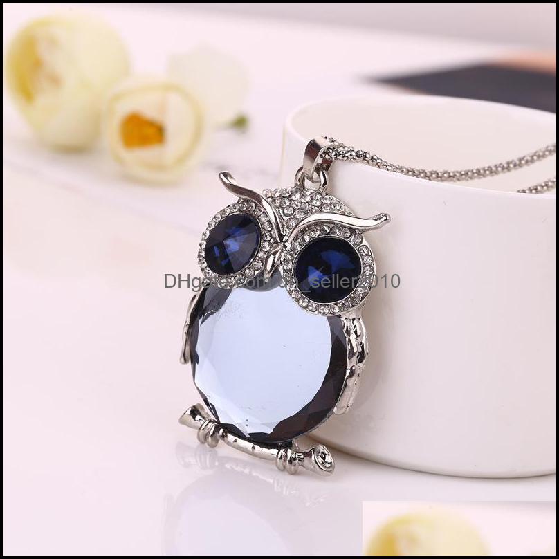 Pendant Necklaces Owl Rhinestones Crystal Clothing Accessories Sweater Long Chain Necklace Drop Delivery 2021 Jewelry Pen Dhseller2010 Dhwhz