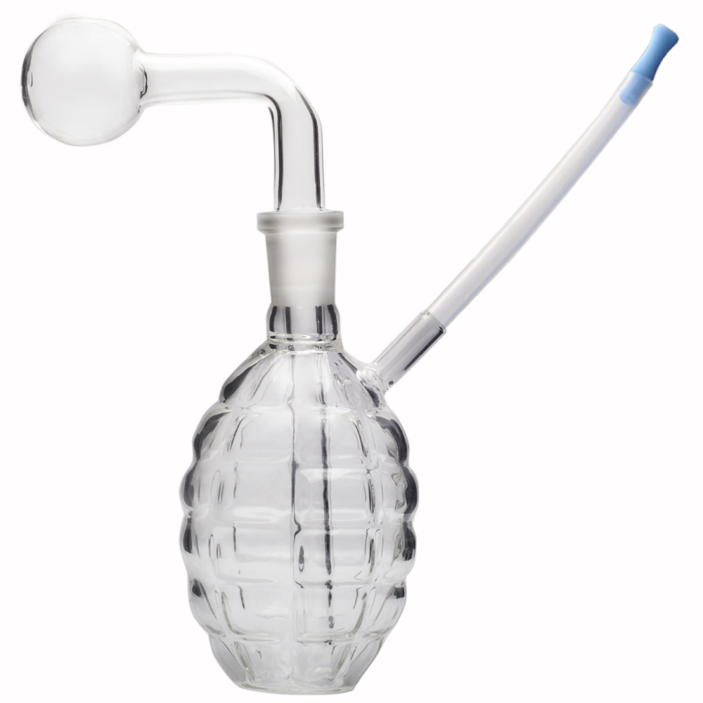 14mm Female Portable Glass Oil Burner Pipe Water Bong Smoking accessory Grenade Shape with Bowl and Silicone Mouthpiece