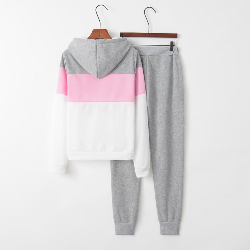 Women's Two Piece Pants Womens Tracksuit Hooded Longsleeved Sportwear Twopiece Set Fleece Splicing Long Pants Suit Ropa De Mujer 220819 220826