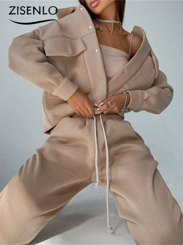 Autumn Solid Color Women's Jacket Top Casual Pants Set Two Piece Sets Womens Outifits Elegant Women's Sets Female Set Suit 220819