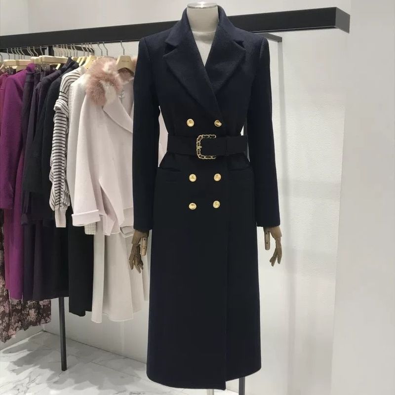 Women's Chic Wool Overcoat: Stylish Double-Breasted Long Coat For Fall And Winter