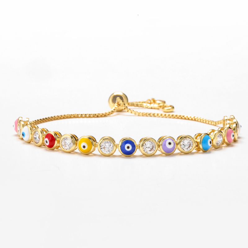 Blue Evil Eye Crystal Charm Muslim Bracelets for Women Fashion Jewelry 7 Turkish Bracelet Gold Color Plated Never Faded