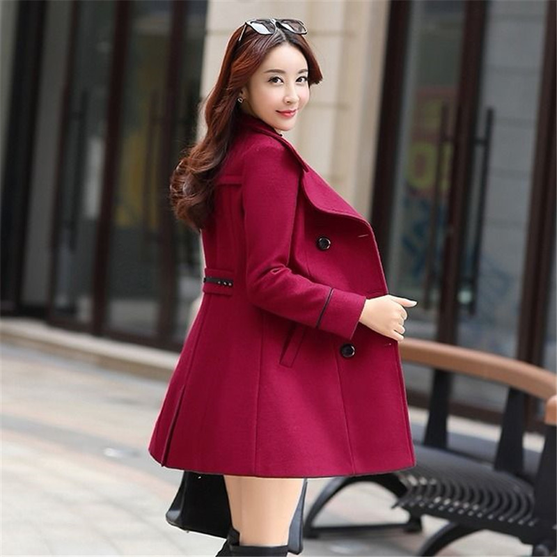 Autumn Winter Women s Woolen blends Jacket Korea Double Breasted Slim Mid Length Coat Solid Casual Female Outwear Trench 220818