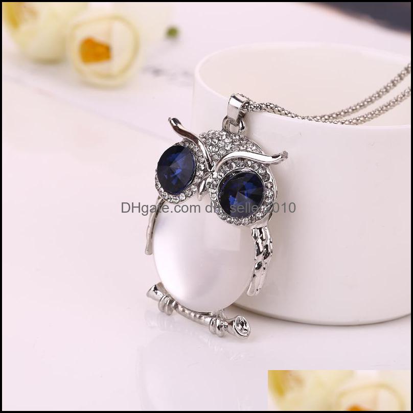 Pendant Necklaces Owl Rhinestones Crystal Clothing Accessories Sweater Long Chain Necklace Drop Delivery 2021 Jewelry Pen Dhseller2010 Dhwhz