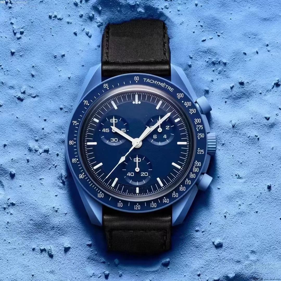 Bioceramic Planet Moon Mens Neptune Watches Full Function Quarz Watch Mission To Mercury 42mm Nylon Luxury Chronograph Watch Limited Edition Master Wristwatches
