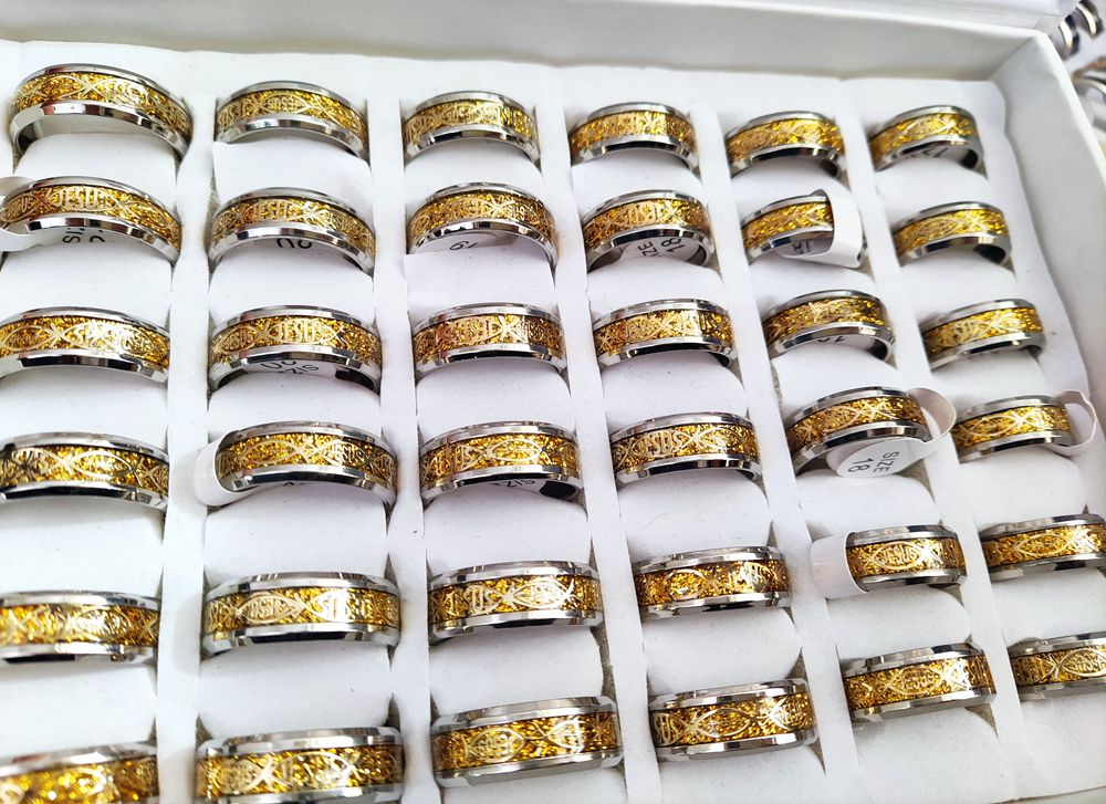 Bulk lots 50pcs/lot Top Mix Jesus Letter 316L Stainless Steel Ring For Religious Fish Men Women Wedding Jewelry Male Female Fashion Ring