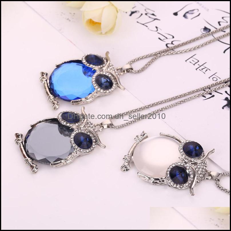 Pendant Necklaces Owl Rhinestones Crystal Clothing Accessories Sweater Long Chain Necklace Drop Delivery 2021 Jewelry Pen Dhseller2010 Dhwhz