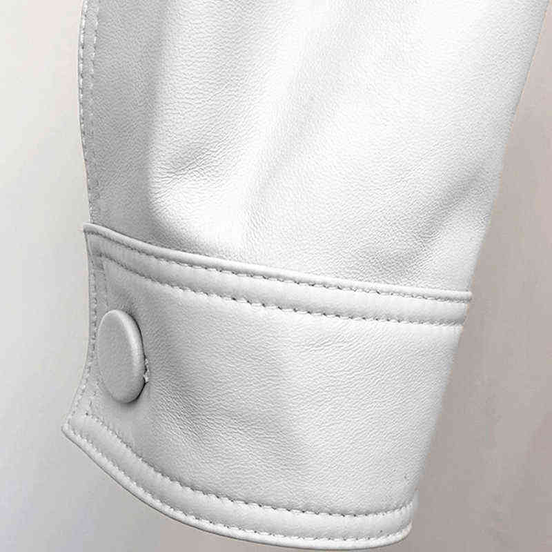 Nerazzurri Spring short light white leather jacket for women peter pan collar long sleeve Casual leather jackets for women 2021 T220810