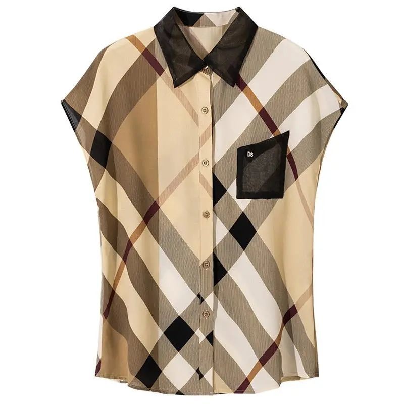 Women Summer Shirts Chiffon Office Blouses Short Sleeve Polo-Neck Lattice Ladies Loose Temperament Tops Blusas Fashion MM0476, Khaki
Women Summer Shirts Chiffon Office Blouses Short Sleeve Polo-Neck Lattice Ladies Loose Temperament Tops Blusas Fashion MM0476, Khaki