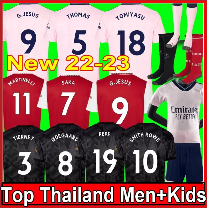 soccer jerseys G.JESUS SMITH ROWE PEPE SAKA Fans Player Version ODEGAARD THOMAS MARTINELLI TIERNEY 2021 2022 2023 Football Kits Shirt Men Kids Sets Uniforms