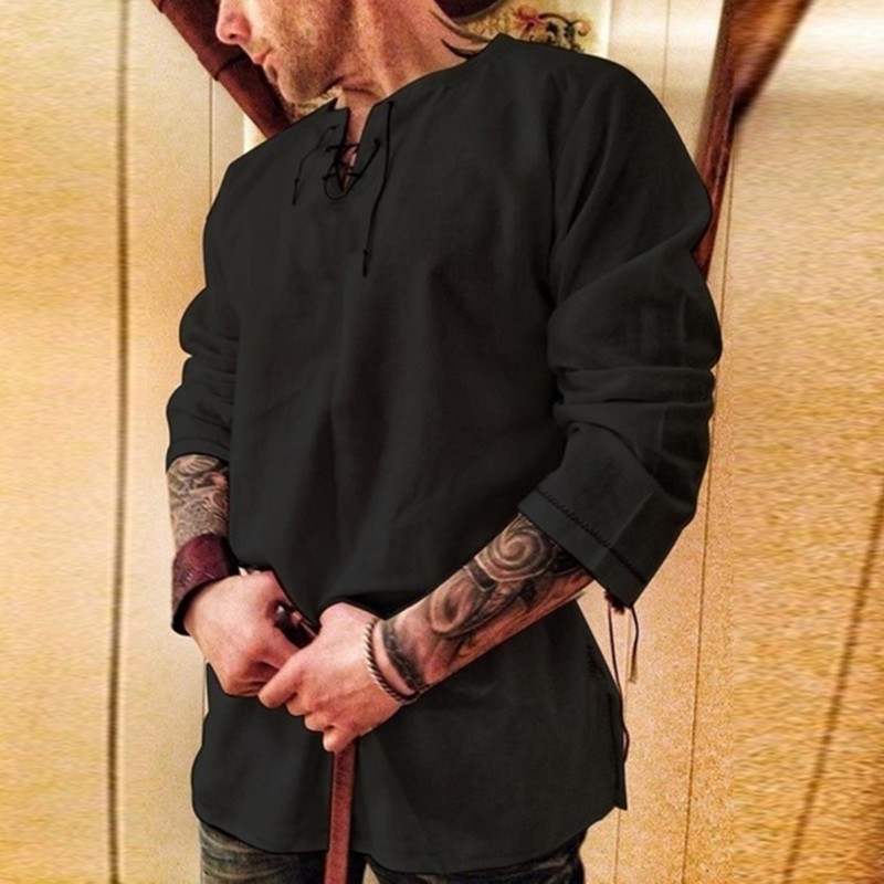 Men's T Shirt Retro camisas Medieval Long Sleeve Autumn Cosplay Costume Style Cotton Hemp Personality Pullover causal Tops 220819