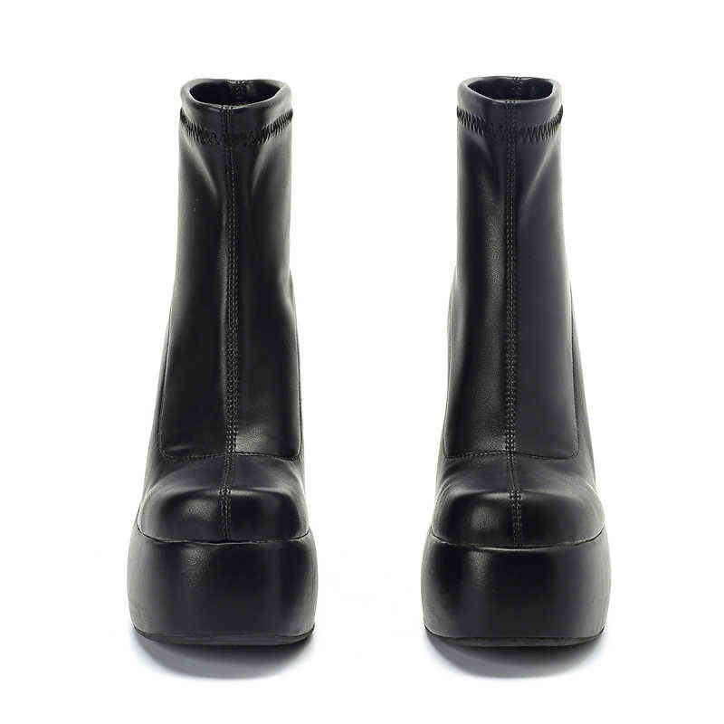 Stretch Punk Style Chunky Platform Ankle Boot For Women Autumn Winter Shoes Ladies High Heels Short Boots Bottine Female Black J220805